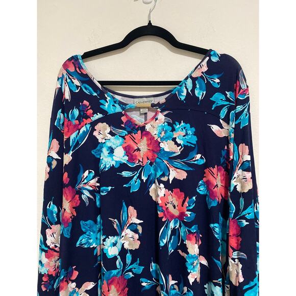 Catherine's Blouse Womens 2X Career Floral Tunic Colorful Boho Stretchy Comfy - Picture 2 of 9